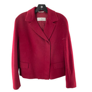 Max Mara Womens Wool Cashmere Crop Blazer Jacket Flap Pocket Size 4 Red
